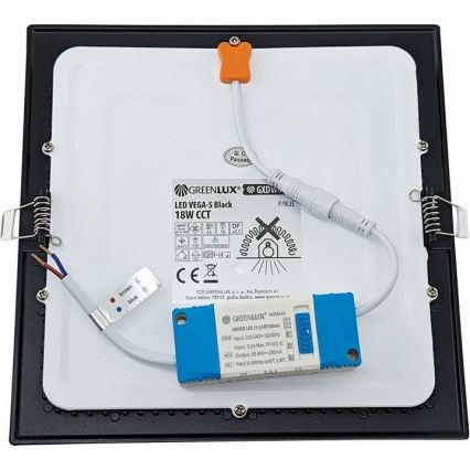 Светодиодный встроенный светильник VEGA LED/18W/230V 2900/3900/5800K 22,5x22,5 см черный