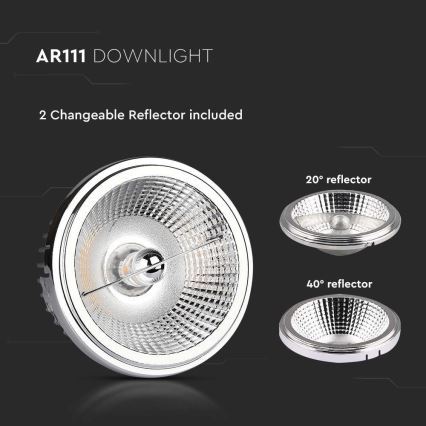Светодиодный встроенный точечный светильник LED/20W/230V 4000K 40°/20° диаметр 11 см блестящий хром