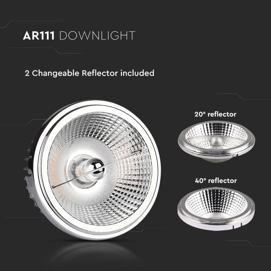 Светодиодный встроенный точечный светильник LED/20W/230V 4000K 40°/20° диаметр 11 см блестящий хром