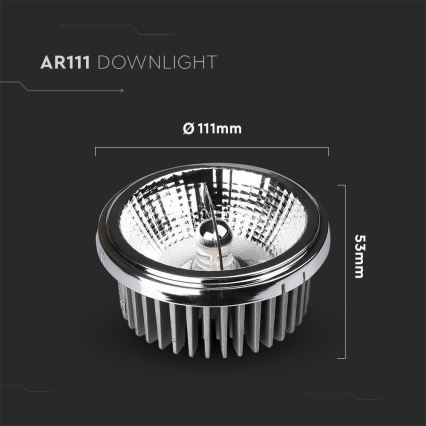 Светодиодный встроенный точечный светильник LED/20W/230V 4000K 40°/20° диаметр 11 см блестящий хром