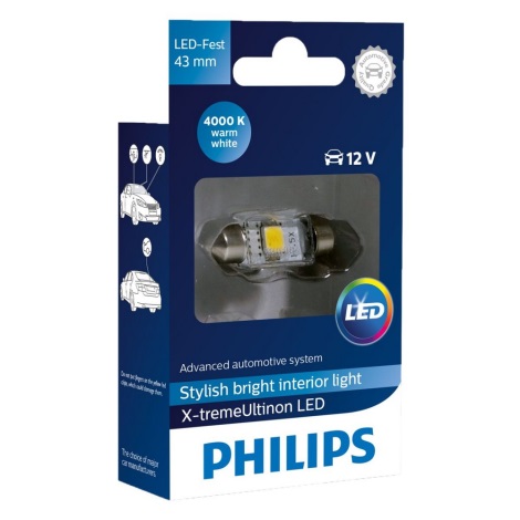 Светодиодная автомобильная лампа Philips X-TREME VISION 129454000KX1 C5W SV8,5/1W/12V 4000K