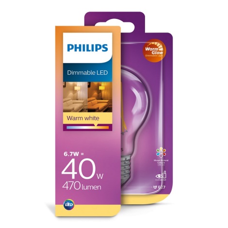 Светодиодная диммируемая лампочка Philips Warm Glow E27/6,7W/230V 2200K-2700K