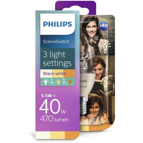 Светодиодная лампочка Philips SCENE SWITCH B38 E14/5,5W/230V 2200K-2700K