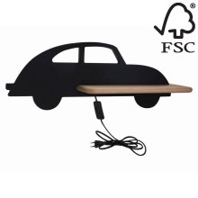 Светодиодный детский настенный светильник с полкой CAR LED/5W/230V черный/дерево - сертифицировано FSC