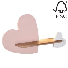 Светодиодный детский настенный светильник с полкой HEART LED/5W/230V розовый/белый/дерево - сертифицировано FSC
