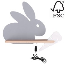 Светодиодный детский настенный светильник с полкой RABBIT LED/4W/230V серый/белый/дерево - сертифицировано FSC