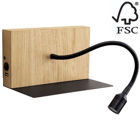 Светодиодный настенный светильник LECTOR LED/2,5W/230V USB дуб – сертифицировано FSC