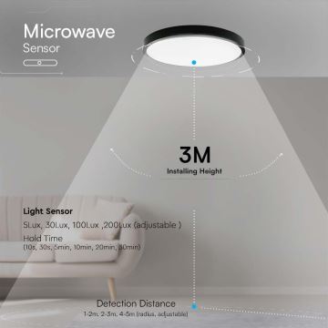 Светодиодный потолочный светильник для ванной комнаты с датчиком LED/36W/230V 4000K IP44 черный + дистанционное управление