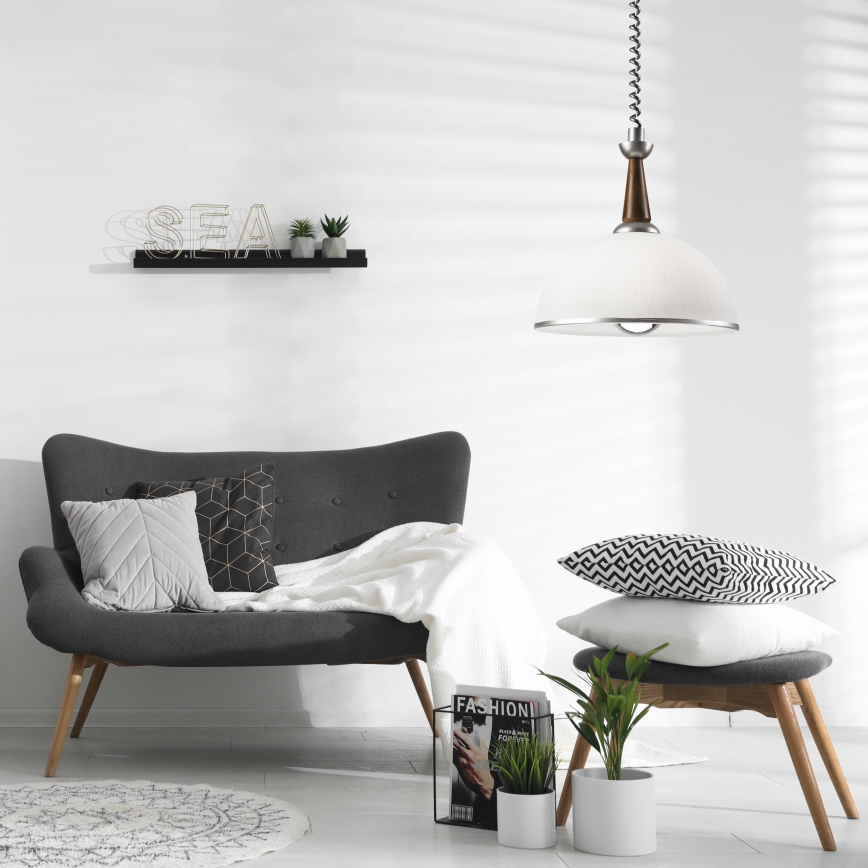 Витяжна люстра CHIARA 1xE27/60W/230V срібляста/темно-коричнева/бук