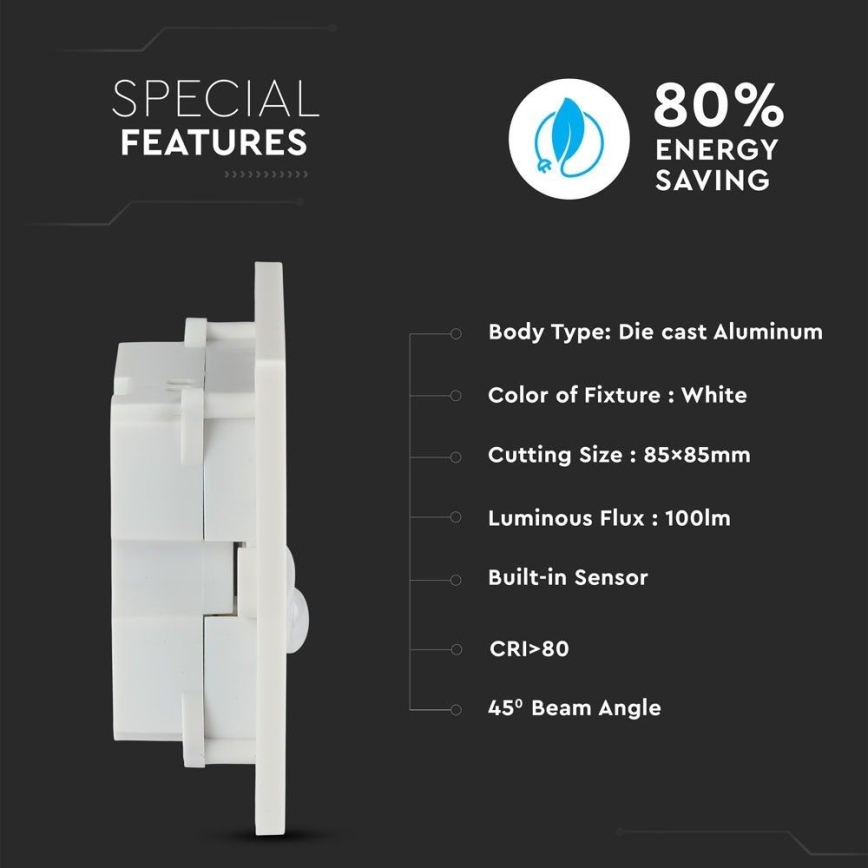 Світильник для сходів LED з датчиком руху LED/3W/230V 4000K білий