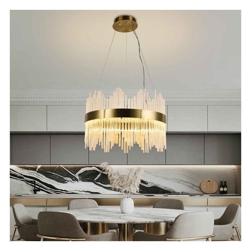 Світлодіодна регульована кришталева люстра на тросі LED/70W/230V 3000-6500K золота + дистанційне керування