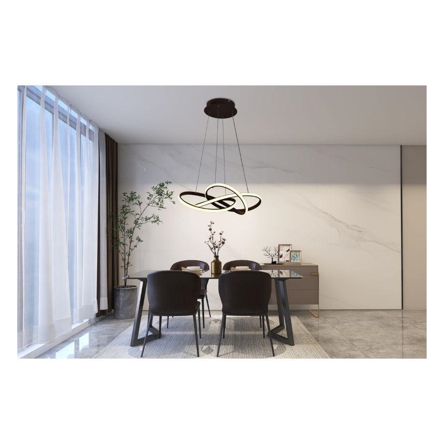 Світлодіодна регульована люстра на тросі LED/65W/230V 3000-6500K діам. 48 см коричнева + дистанційне керування