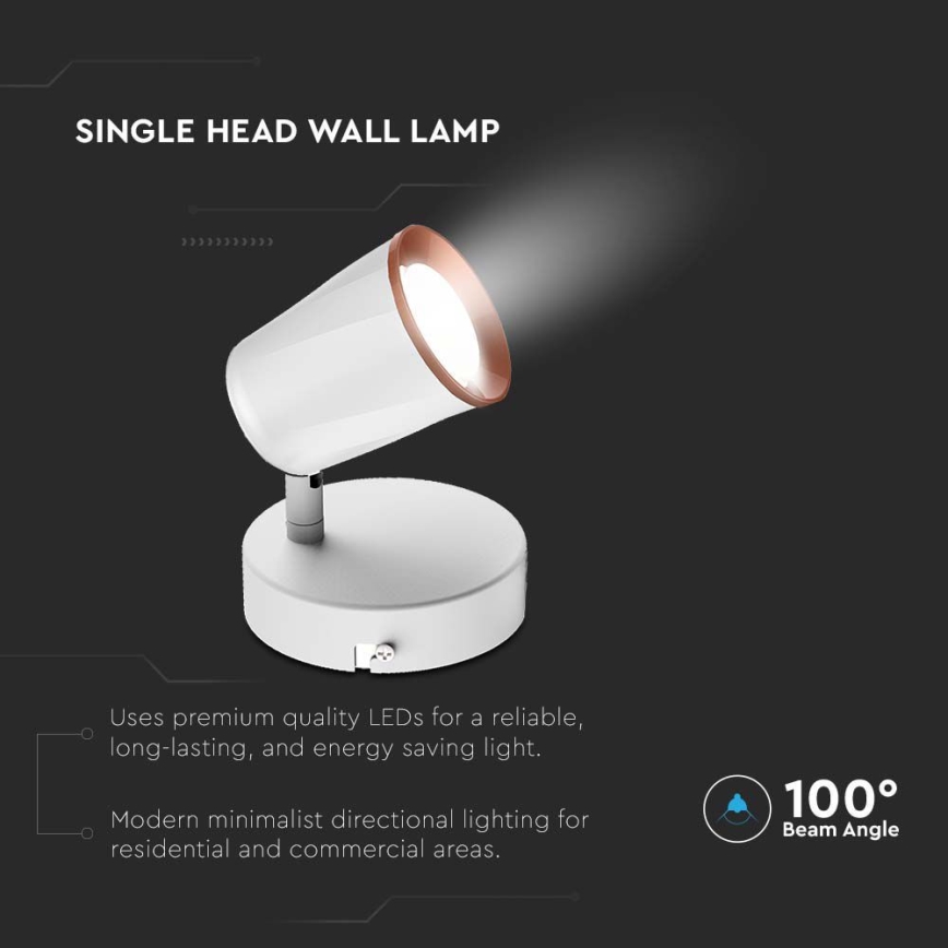 Світильник настінний точковий LED/5Вт/230В 3000К білий