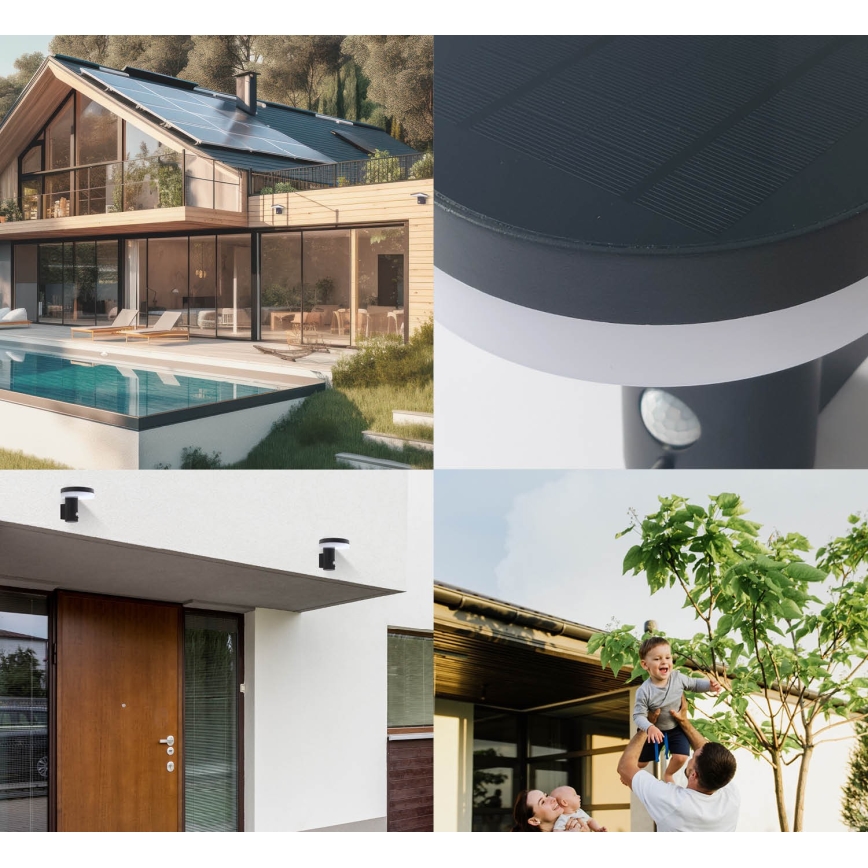 Світильник на сонячних батареях для настінного монтажу з датчиком SOLARIS3 LED/5,5W/3,7V 4000K IP44 2600 mAh