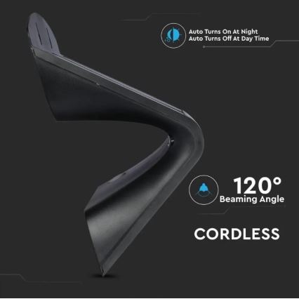 Світильник на сонячній батареї для стіни з LED-датчиком LED/7W/3,7V 4000K IP65 4000 mAh чорний