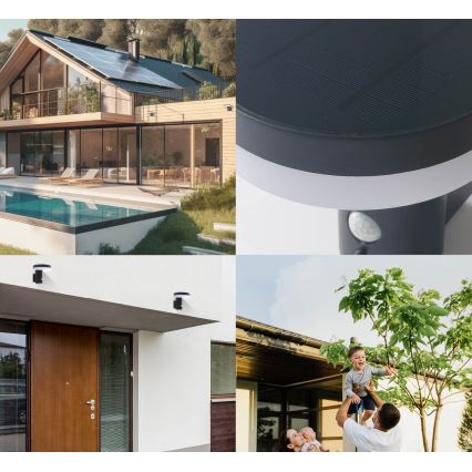 Світильник на сонячних батареях для настінного монтажу з датчиком SOLARIS3 LED/5,5W/3,7V 4000K IP44 2600 mAh