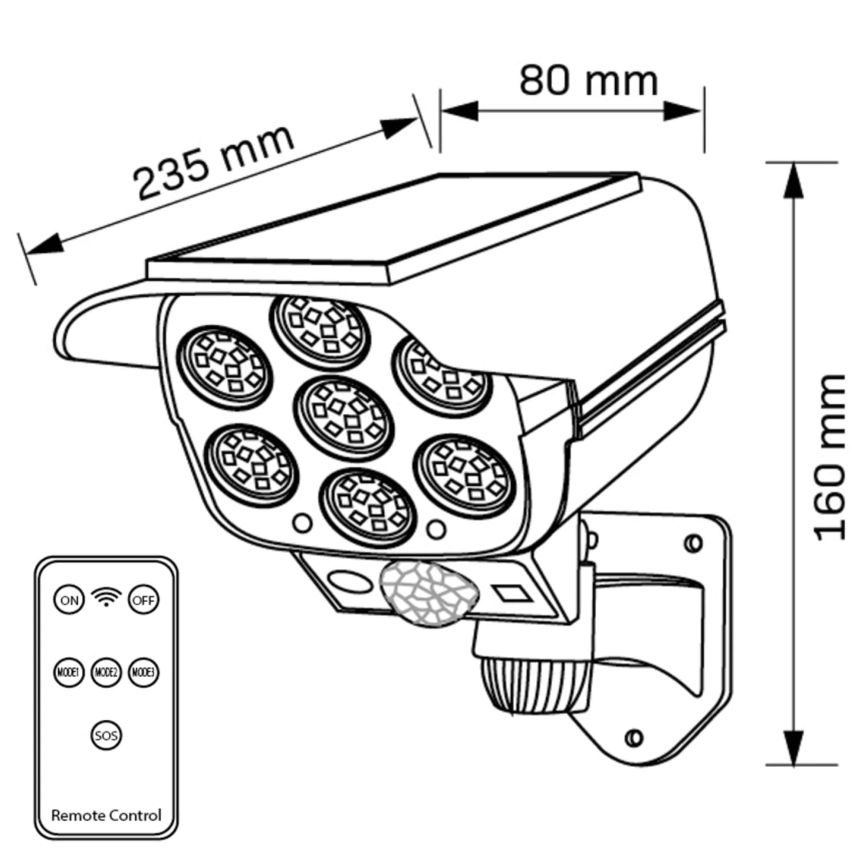 Світлодіодна сонячна модель камери безпеки з датчиком КАМЕРА LED/1W/3,7V 1200 мАг IP44 + дистанційне керування