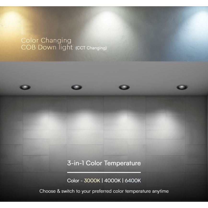 Світильник вбудований LED/12W/230V 3000/4000/6400K ? 8,6 см чорний