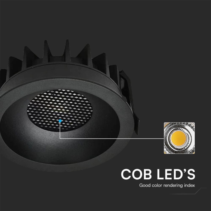 Світильник вбудований LED/12W/230V 3000/4000/6400K ? 8,6 см чорний