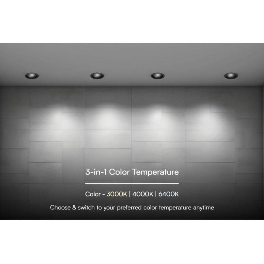 Світильник вбудований світлодіодний LED/18W/230V 3000/4000/6400K Ø 10,6 см чорний