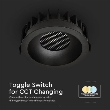 Світильник вбудований світлодіодний LED/18W/230V 3000/4000/6400K Ø 10,6 см чорний