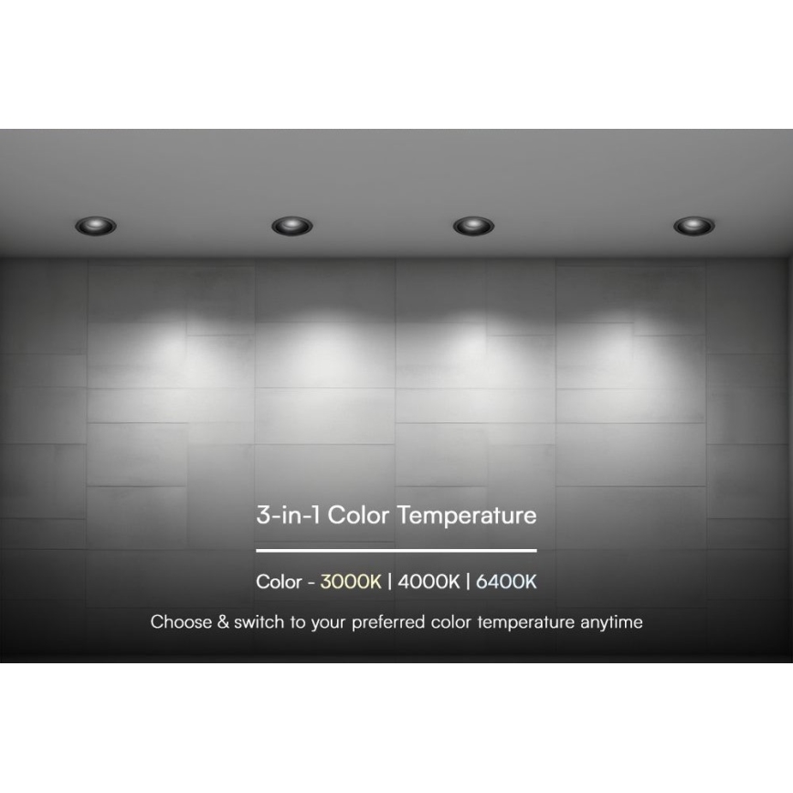 Світильник вбудований світлодіодний LED/24W/230V 3000/4000/6400K Ø 13,5 см чорний