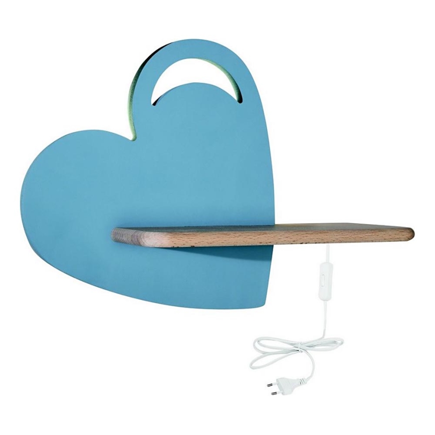Світильник настінний дитячий LED з полицею HEART LED/5W/230V синій/дерево,