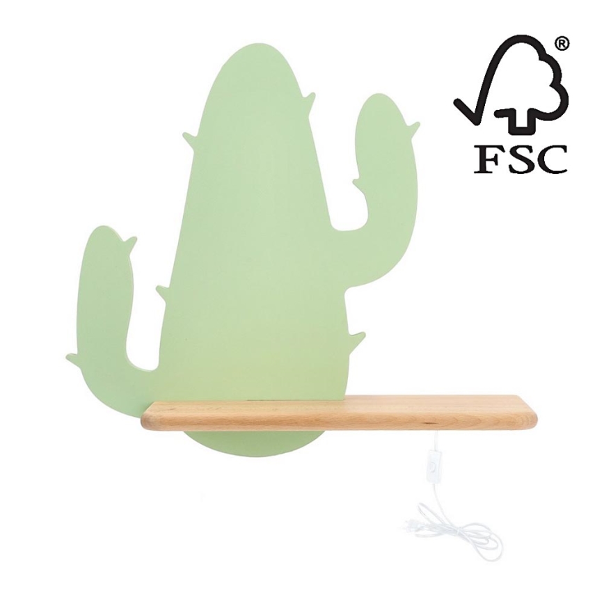 Світильник настінний дитячий LED з полицею CACTUS LED/4W/230V зелений/дерево,