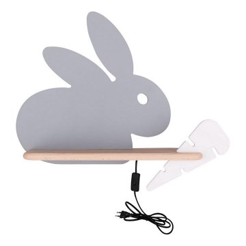 Світильник настінний дитячий LED з полицею RABBIT LED/4W/230V сірий/білий/дерево,