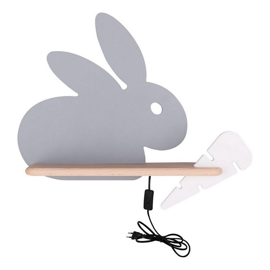 Світильник настінний дитячий LED з полицею RABBIT LED/4W/230V сірий/білий/дерево,