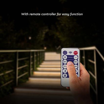 Світлодіодна регульована сонячна стрічка LED/1,2W/3,7V 3000K IP67 1500 мАг 5м + дистанційне керування