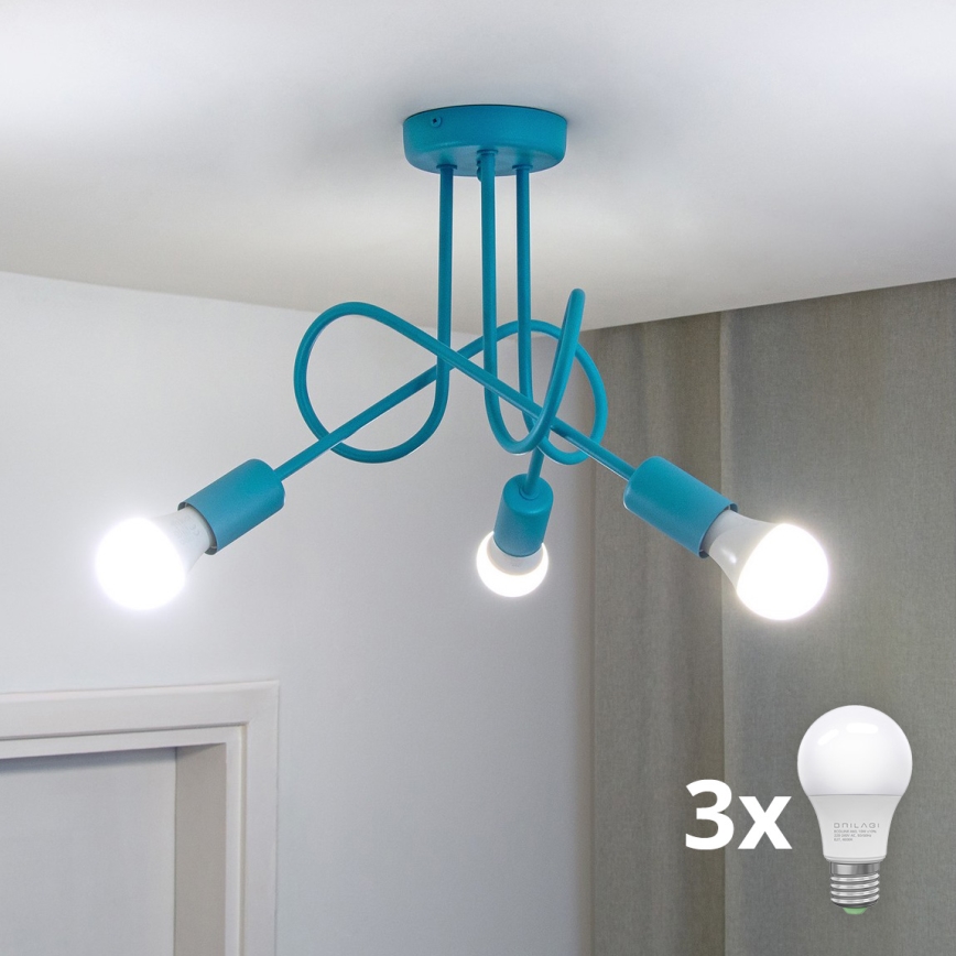Світлодіодна дитяча накладна люстра OXFORD 3xE27/15W/230V синя