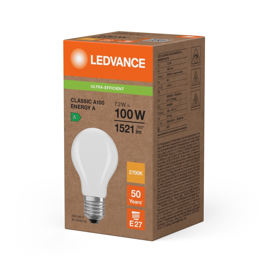 Світлодіодна лампа CLASSIC FILAMENT A60 E27/7,2W/230V 2700K - Ledvance