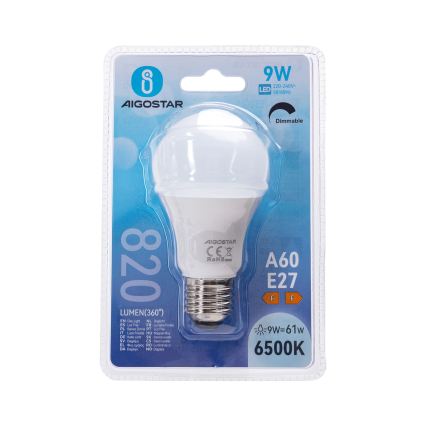 Світлодіодна лампа з регулюванням яскравості A60 E27/9W/230V 6500K - Aigostar