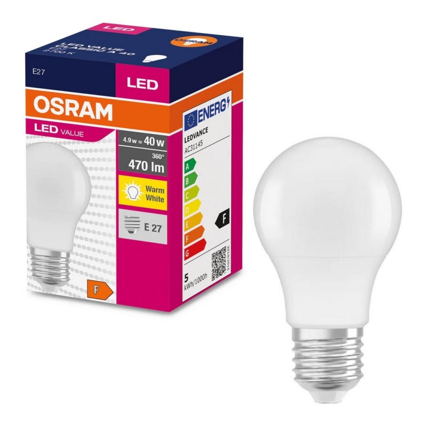 Світлодіодна лампочка A40 E27/4,9W/230V 2700K - Osram