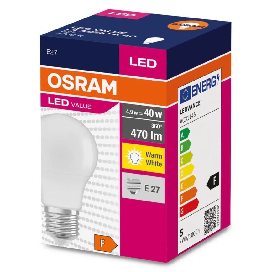 Світлодіодна лампочка A40 E27/4,9W/230V 2700K - Osram