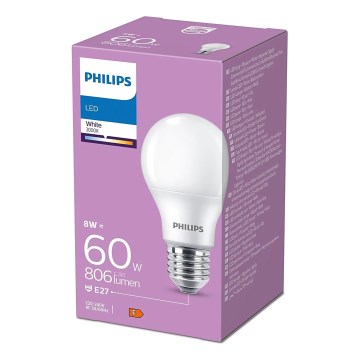 Світлодіодна лампочка Philips A60 E27/8W/230V 3000K