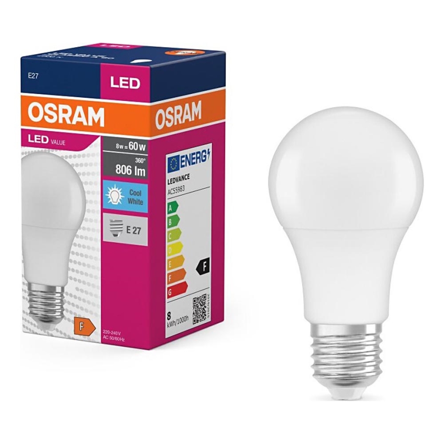 Світлодіодна лампочка VALUE A60 E27/8W/230V 4000K - Osram