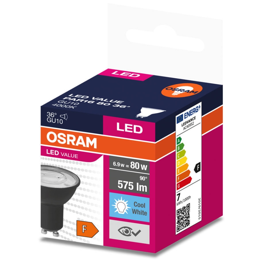Світлодіодна лампочка VALUE PAR16 GU10/6,9W/230V 6500K 36° чорний - Osram