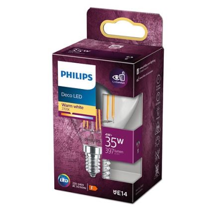 Світлодіодна лампочка з дзеркальною сферичною колбою DECO Philips P45 E14/4W/230V 2700K