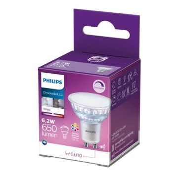 Світлодіодна лампочка з регулюванням яскравості Philips GU10/6,2W/230V 3000K CRI 90