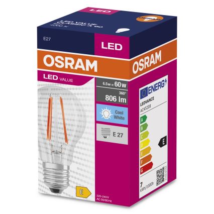 Світлодіодна лампочка FILAMENT A60 E27/6,5W/230V 4000K - Osram