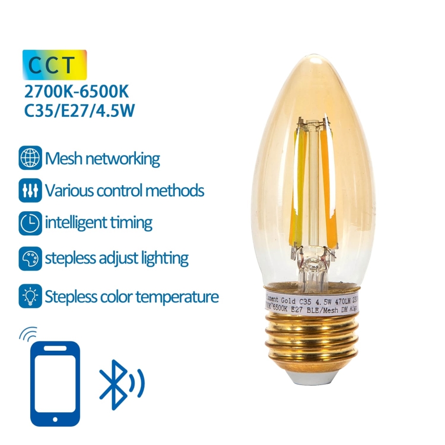 Світлодіодна лампочка з регулюванням яскравості FILAMENT MESH Smart C35 E27/4,5W/230V 2700-6500K - Aigostar