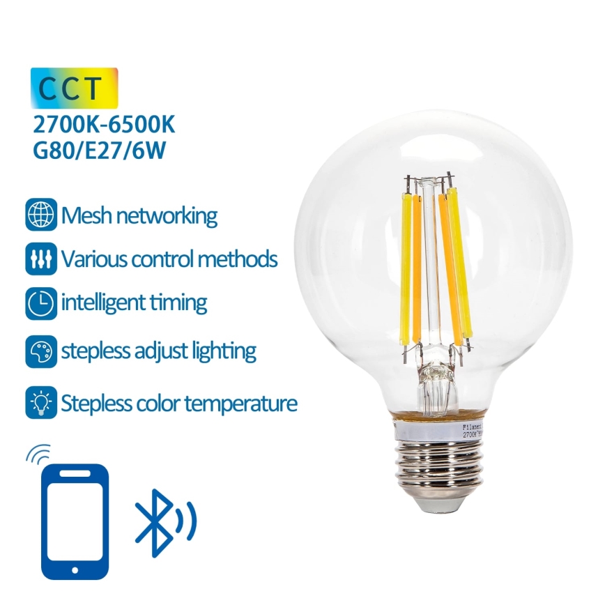 Світлодіодна лампочка з регулюванням яскравості FILAMENT MESH Smart G80 E27/6W/230V 2700-6500K - Aigostar