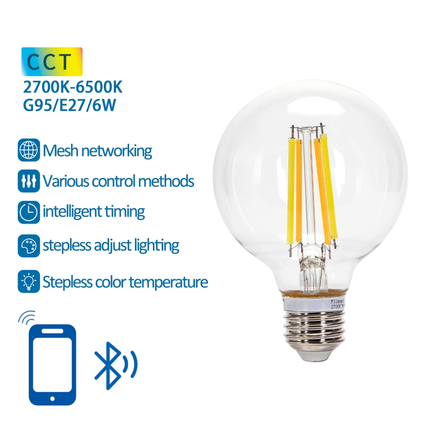 Світлодіодна лампочка з регулюванням яскравості FILAMENT MESH Smart G95 E27/6W/230V 2700-6500K - Aigostar
