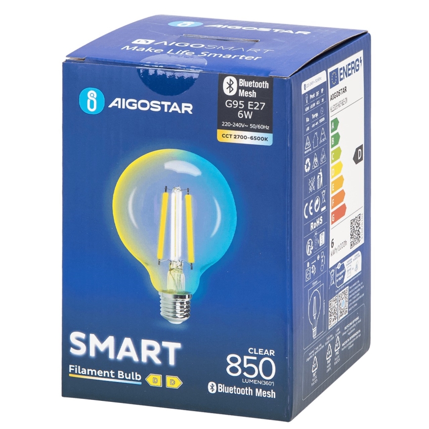 Світлодіодна лампочка з регулюванням яскравості FILAMENT MESH Smart G95 E27/6W/230V 2700-6500K - Aigostar