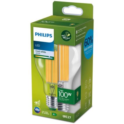 Світлодіодна лампочка FILAMENT Philips A60 E27/7,3W/230V 4000K