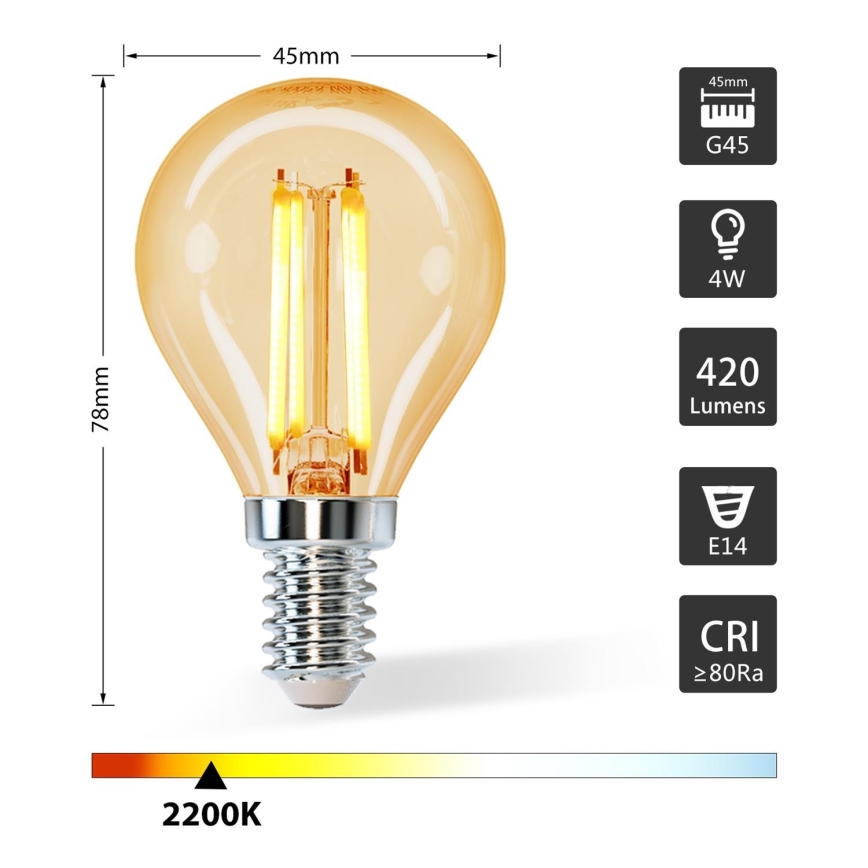 Світлодіодна лампочка G45 E14/4W/230V 2200K - Aigostar