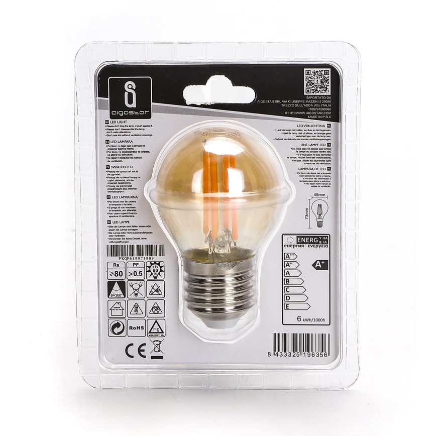 Світлодіодна лампочка G45 E27/6W/230V 2200K - Aigostar