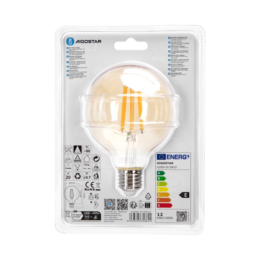 Світлодіодна лампочка G95 E27/12W/230V 2200K - Aigostar